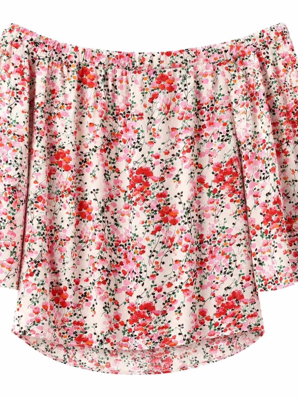 330. Wild Pearl Floral Off-Shoulder Blouse - Pink/Red